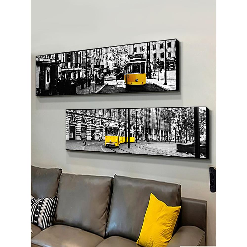 欧式黑白建筑客厅装饰画现代沙发背景墙画卧室床头挂画工业风壁画