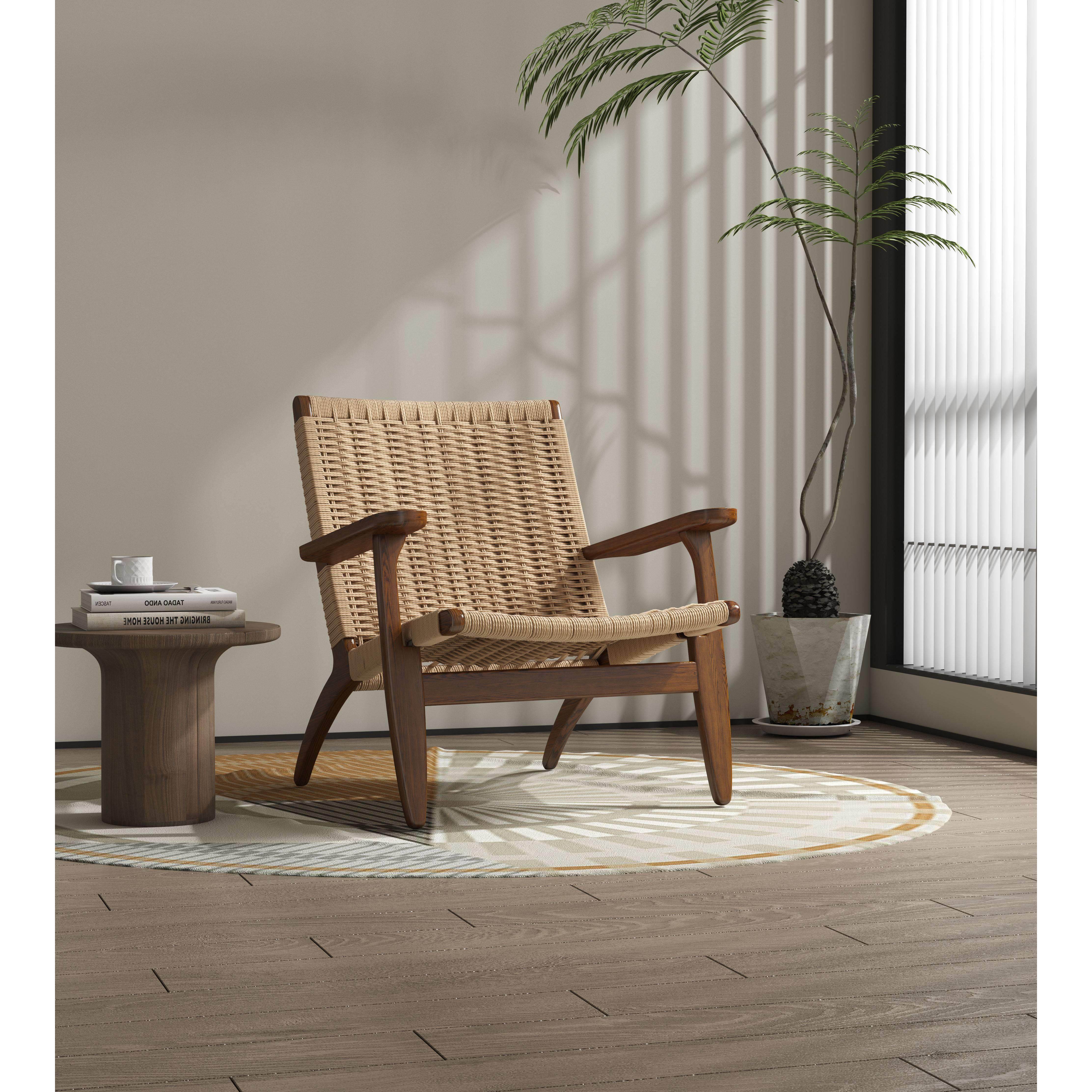 北欧实木藤编扶手椅原木意式马鞍椅躺椅单人阳台民宿风懒人沙发椅