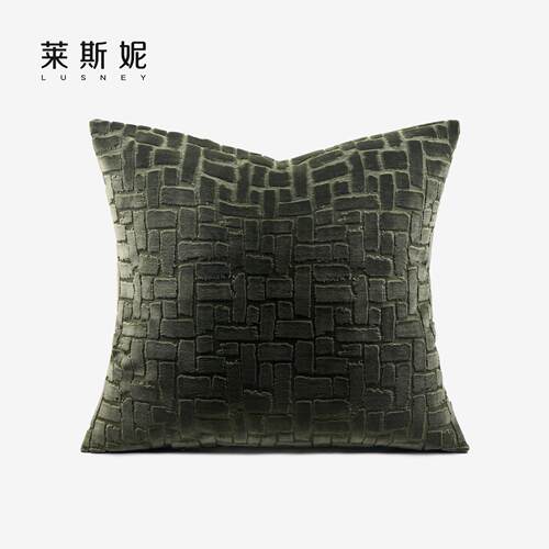 现代轻奢高级感绿色割绒几何图案抱枕沙发客厅靠垫样板房床头方枕