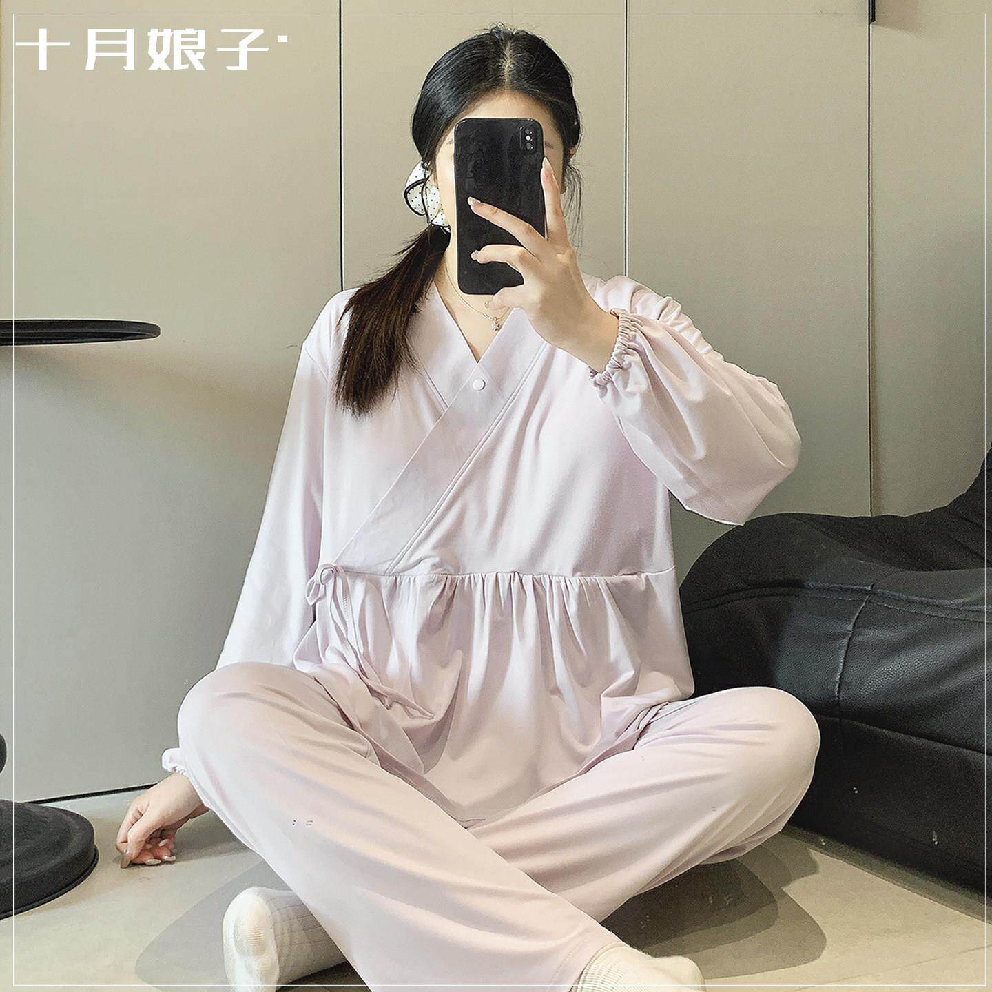 带胸垫月子服夏季薄款产后4月份5春秋四季哺乳家居服套装孕妇睡衣