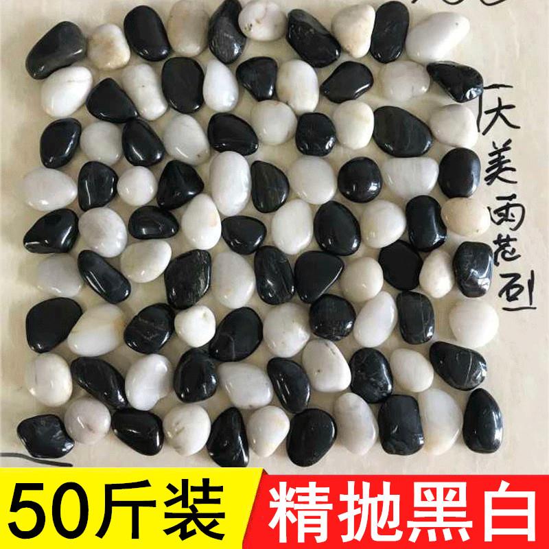 50斤黑白色鹅卵石庭院园林造景铺路铺地大小石头 天然雨花石原石
