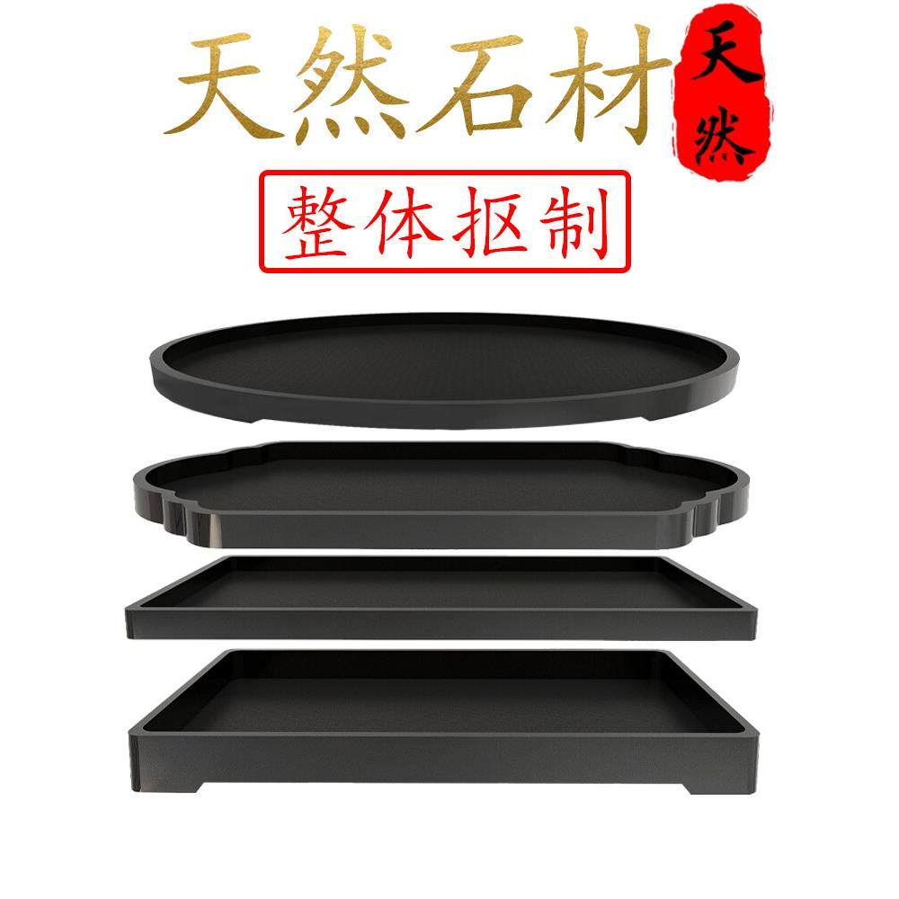 黑金石假山盆景花盆大理石长方形花盆椭圆形黑色托盘吸水石微型景