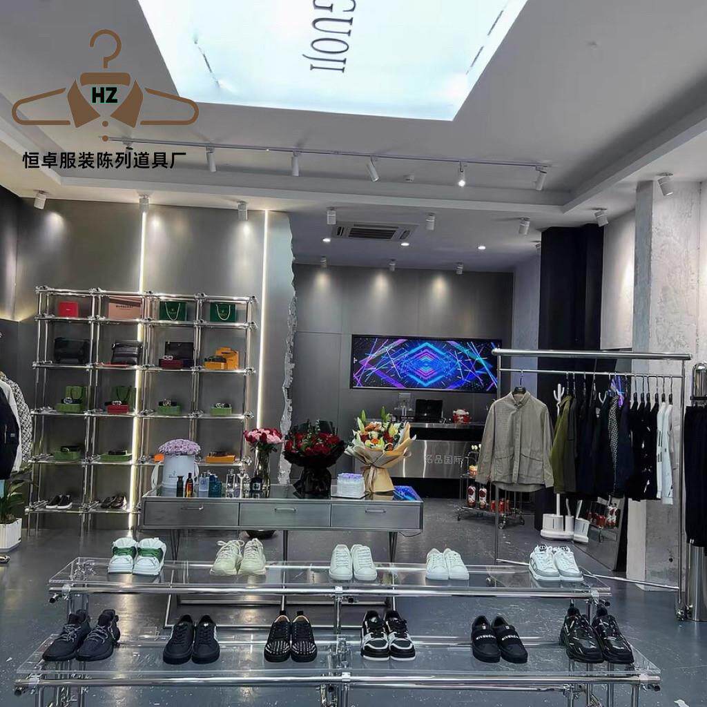 服装店脚手架工业风展示架不锈钢货架陈列架多层落地式组装鞋包架