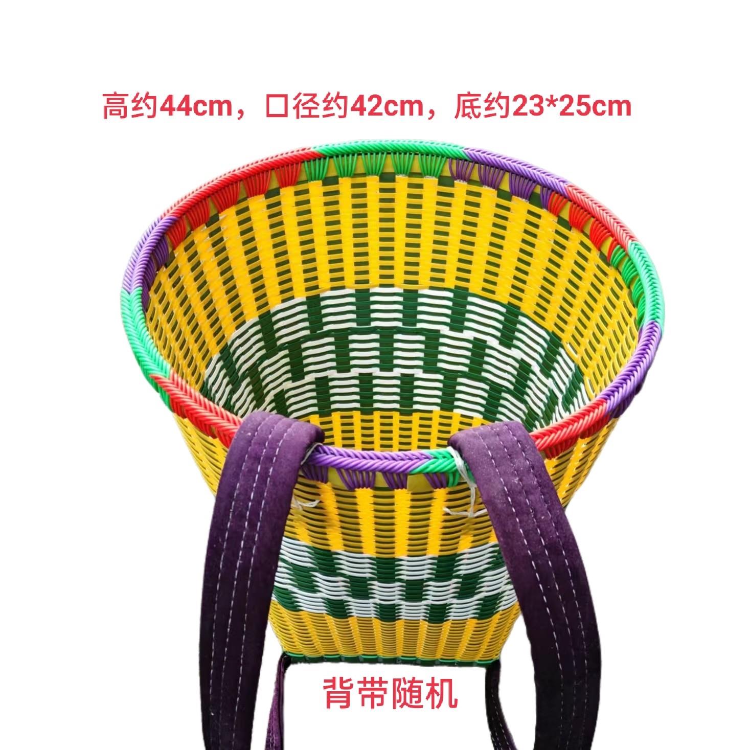 贵州背篓背篼塑料双肩带加厚手工编织藤编收纳农用买菜家用大背筐