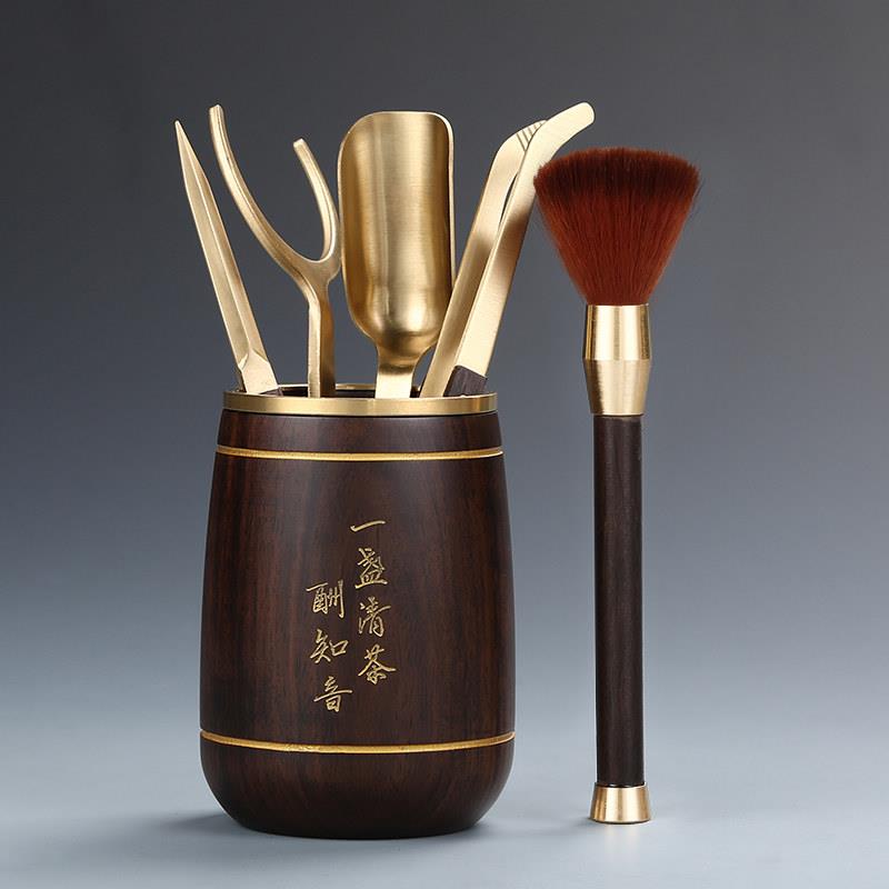黑檀实木茶道六6茶夹套装茶勺镊子泡茶工具功夫茶具配件高端