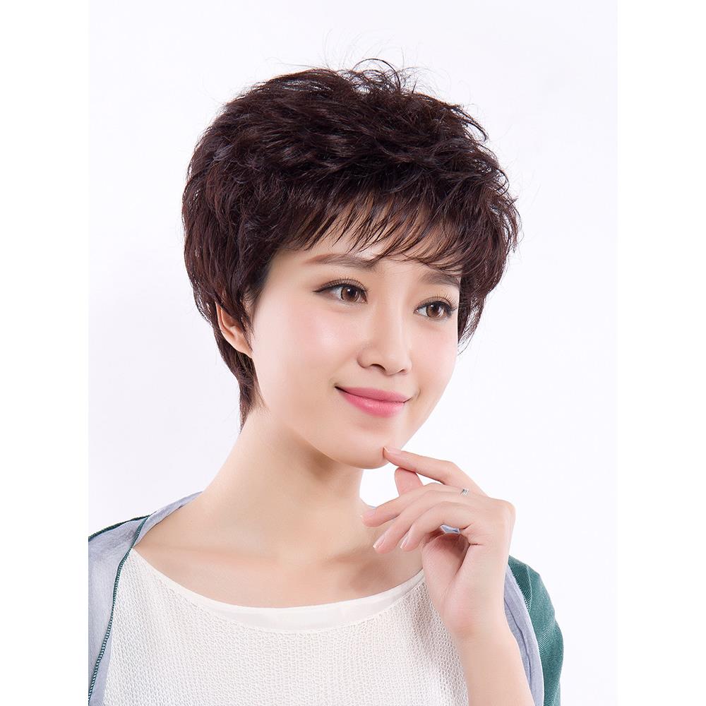 假发女短发送妈妈假发套中老年真人发丝短卷发假头发时尚女士头套