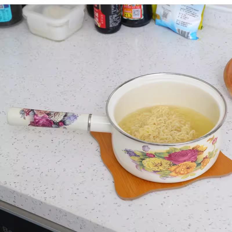 出口加厚搪瓷奶锅平底煲汤泡面早餐辅食家用送礼单柄电磁炉煤燃气