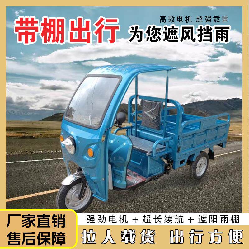 电动三轮车带棚半封闭拉货载货农用快递送货接送孩子老年摆摊电瓶