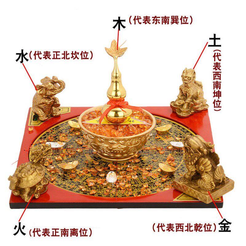 聚财阵摆件纯铜金蟾貔貅葫芦龙龟罗盘风水五宝阵店铺办公室装