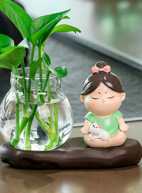 田园唐仕女摆件客厅小摆件绿萝水培花盆器皿花瓶插花创意植物花器