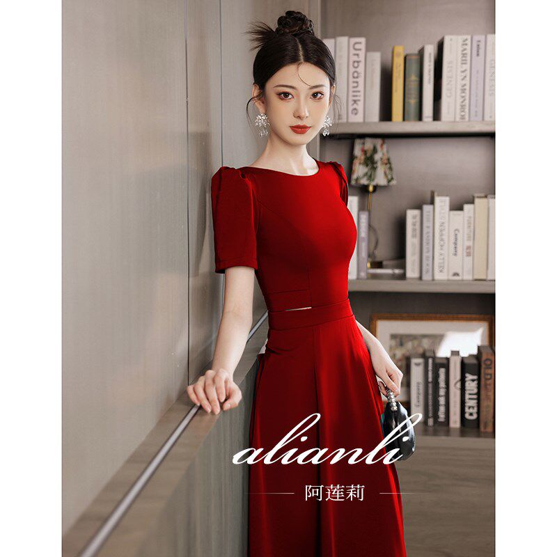 敬酒服新娘高级感气质红色订婚婚礼结婚当天便装小个子晚礼服裙女