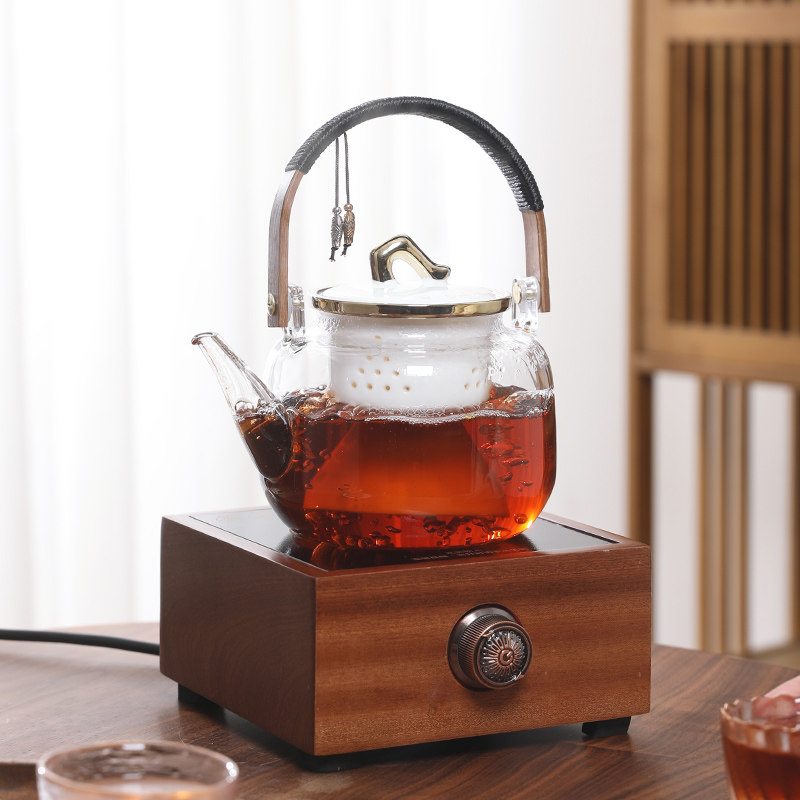 胡桃木全自动电陶炉煮茶器玻璃烧水壶白茶煮茶壶小型电热茶炉套装