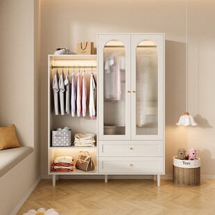奶油风卧室落地挂衣架衣帽架床尾收纳置物架一体家用儿童小型衣柜