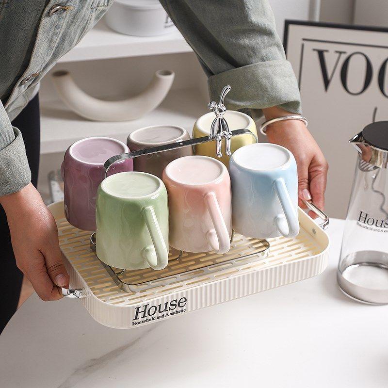 陶瓷杯子套装轻奢高颜值乔迁家用客厅待客喝水杯子一家人耐热茶杯