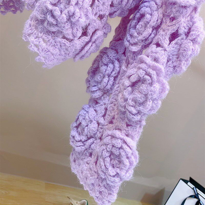 纯手工钩织立体玫瑰花朵针织衫开衫女V领春秋外搭马海毛羊毛外套