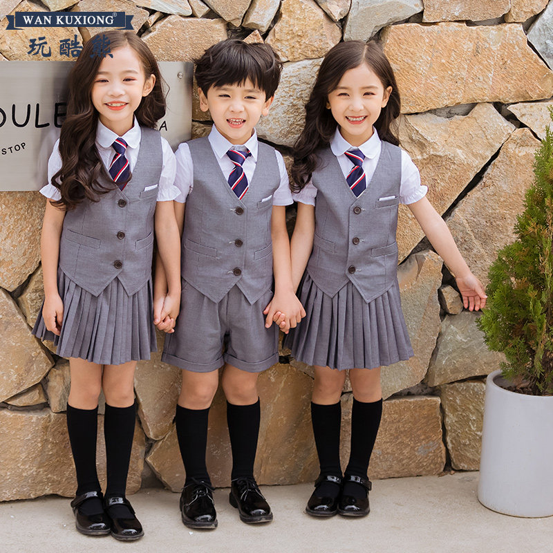 幼儿园园服小学生校服班服假两件英伦学院风儿童口才毕业照表演服