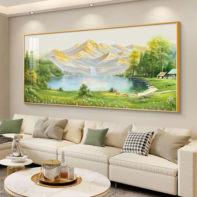聚宝盆客厅装饰画轻奢高级感沙发背景墙挂画山水手绘油画风景壁画