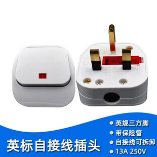 国标接线插头英标带保险丝大开关可拆二芯三脚免拔插一键断电插头