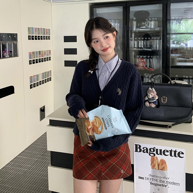 东京岁时记jk毛衣针织开衫套装女校供学院风初秋款绀色领宽松外套