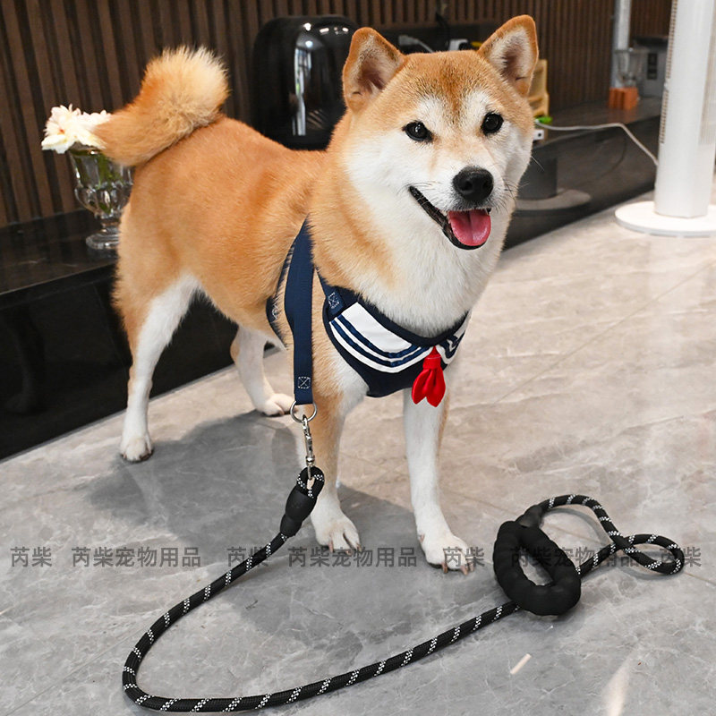 柴犬胸背牵引绳学院风领巾胸背带 可伸缩遛狗绳配件泰迪柯基法斗