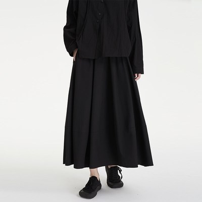 陆与山屿2024年春季山本暗黑裙子女士黑色垂坠感夏季高腰半身裙子