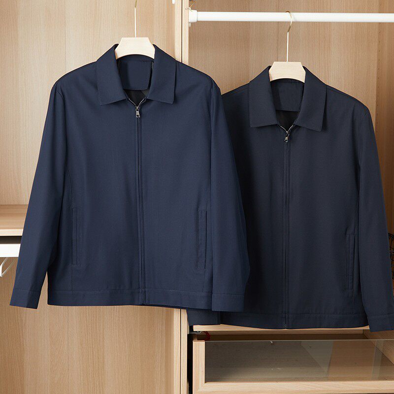 爸爸春秋装拉链外套薄款翻领中老年人男装春季休闲中年夹克男上衣