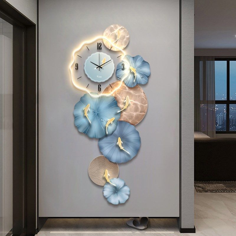 九鱼图玄关装饰画led发光灯画入户钟表挂钟荷叶挂画走廊过道壁画,家居饰品,现代装饰画,淘宝优惠券,粉丝福利购,淘宝优惠卷