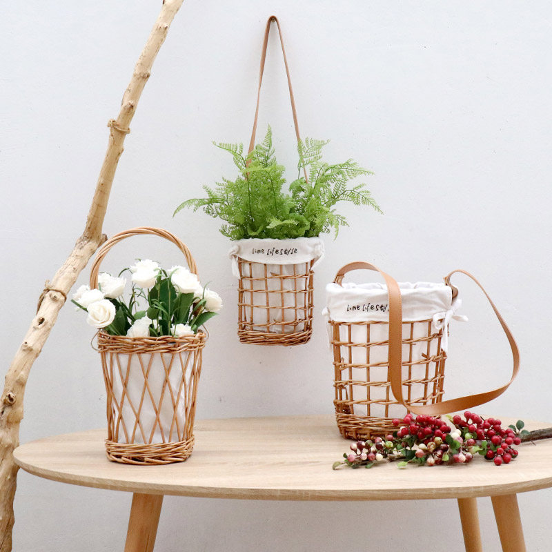 创意韩式藤编吊篮柳编花篮手提插花篮墙面装饰桌面摆件道具纯手工,家居饰品,花篮,淘宝优惠券,粉丝福利购,淘宝优惠卷