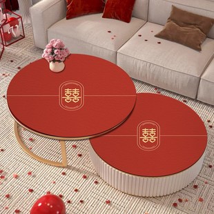 喜庆结婚小圆桌桌垫茶几垫免洗防油防水圆形餐桌布红色硅胶桌面垫