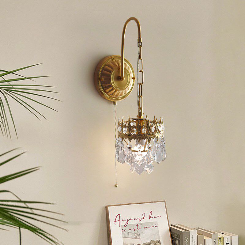 法式仿古董水晶壁灯 卧室客厅创意床头过道免布线充电壁灯