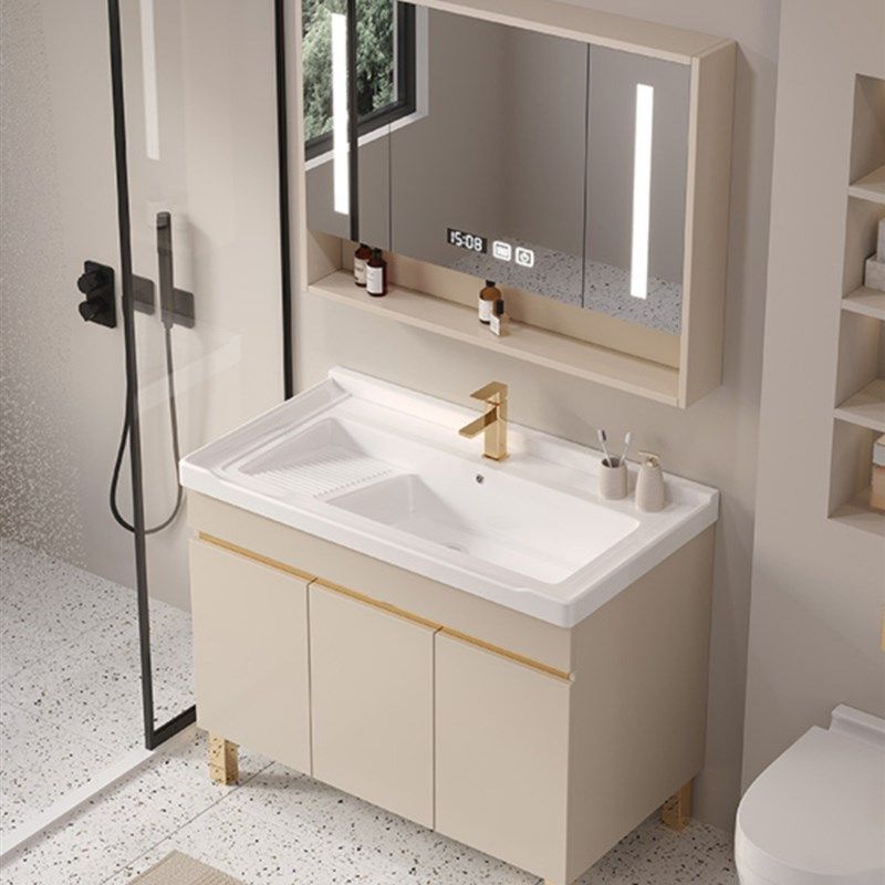 奶油风洗手盆柜组合落地式浴室柜洗漱台卫生间实木洗脸盆柜套装,家装主材,浴室柜组合,淘宝优惠券,粉丝福利购,淘宝优惠卷