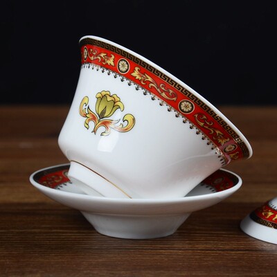 雅诚盖碗 复古浮雕柳芽花茶碗 潮州陶瓷茶具仿古茶器 大号小号