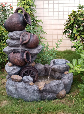 假山流水喷泉水轮庭院花园林户室外鱼池阳台装饰会所大型景观落地