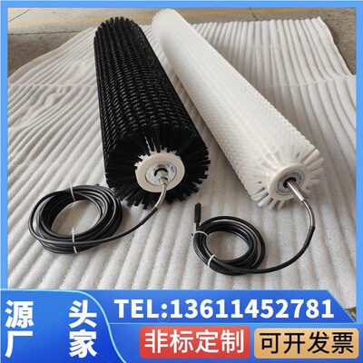 工业毛刷辊筒内置电机24V48V清扫器电动毛刷滚筒除尘尼龙钢丝滚轴