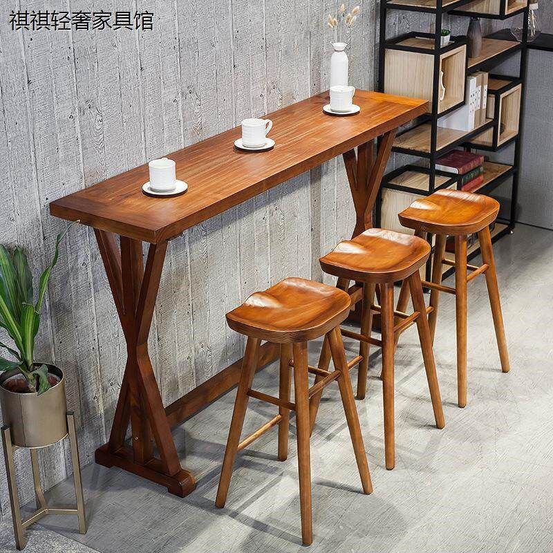 全实木吧台桌椅组合家用客厅小吧台酒吧台阳台靠墙高脚窄桌子长条