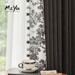 菲奥娜喻小姐 饰房间窗帘半遮光落地窗帘 法式 客厅窗帘毛球花卉装