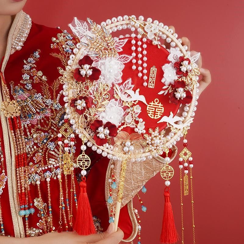 团扇新娘结婚diy材料包手捧花高级中式婚礼汉服婚纱礼服喜扇送礼