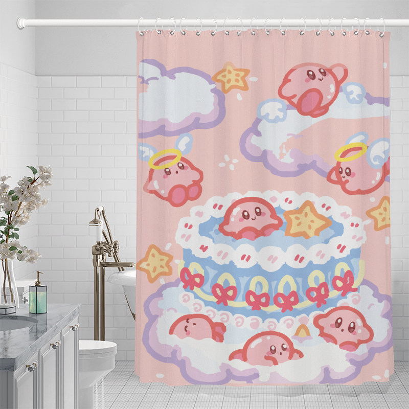 可爱卡通浴帘防水布星卡比粉色淋浴洗澡隔断挂帘免打孔卫生间帘子,家庭/个人清洁工具,浴帘,淘宝优惠券,粉丝福利购,淘宝优惠卷