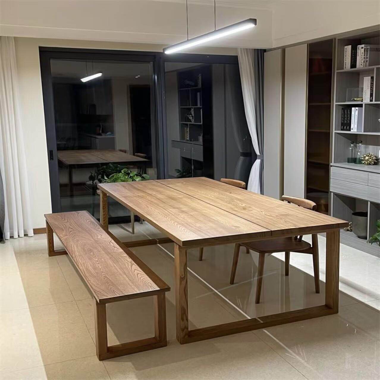 白蜡木胡桃木莫比恩家用办公餐桌一体大工作台实木桌长条餐店桌