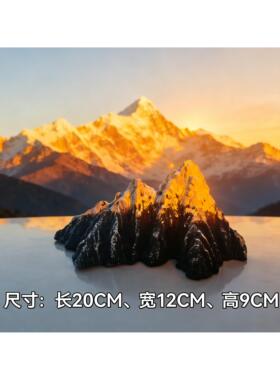 日照金山青龙石鱼缸造景石手工雕刻雪山客厅柜装饰品鱼缸假山摆件