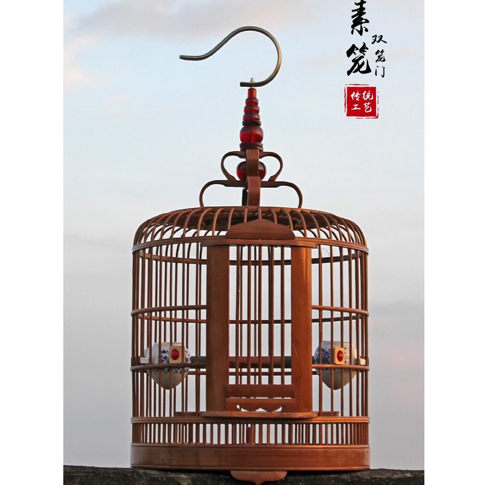 精品画眉竹制全套配件蝴蝶海洋厂雕刻八哥鹩哥大全笼大型鸟笼