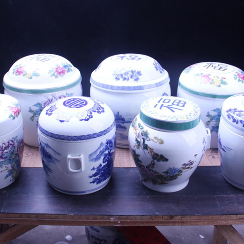 景德镇青花陶瓷骨灰坛 冬瓜型骨灰盒 双人大号密封防潮迁坟捡骨坛