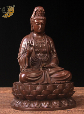 真古意 黄铜观音菩萨佛像摆件 观音汽车随身家居供奉工艺品摆设