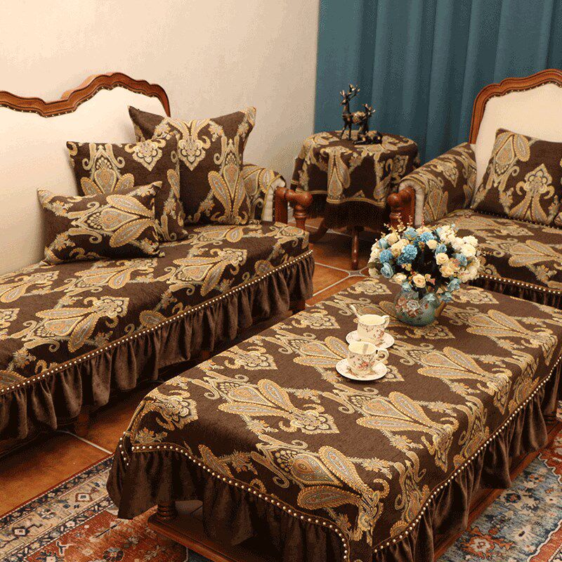 美式沙发垫套高档奢华贵妃罩防滑雪尼尔布艺123组合客厅四季通用