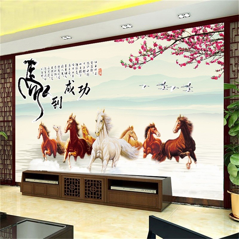 自粘墙贴墙纸客厅沙发装饰画书房会议室3D立体防水中式背景墙壁纸