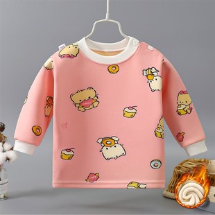 婴儿上衣外穿宝宝加绒保暖秋衣单件男童男女宝内穿内衣一体绒