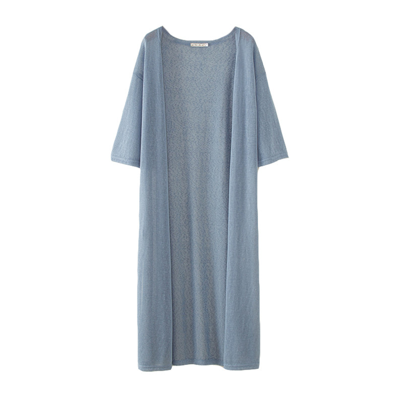 2021春季长款短袖针织开衫女大码宽松开叉休闲外套薄款防晒空调衫