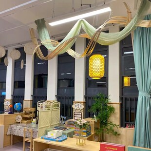 幼儿园大厅班级吊饰挂饰中式国古风教室空中环创布置装饰竹排篾条
