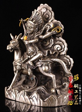 仿古纯铜白铜吉祥天母铜像摆件家居供奉密宗藏佛神像摆件
