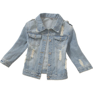 中袖牛仔外套女小短款薄款七分袖修身时尚百搭破洞夏季搭裙子大码